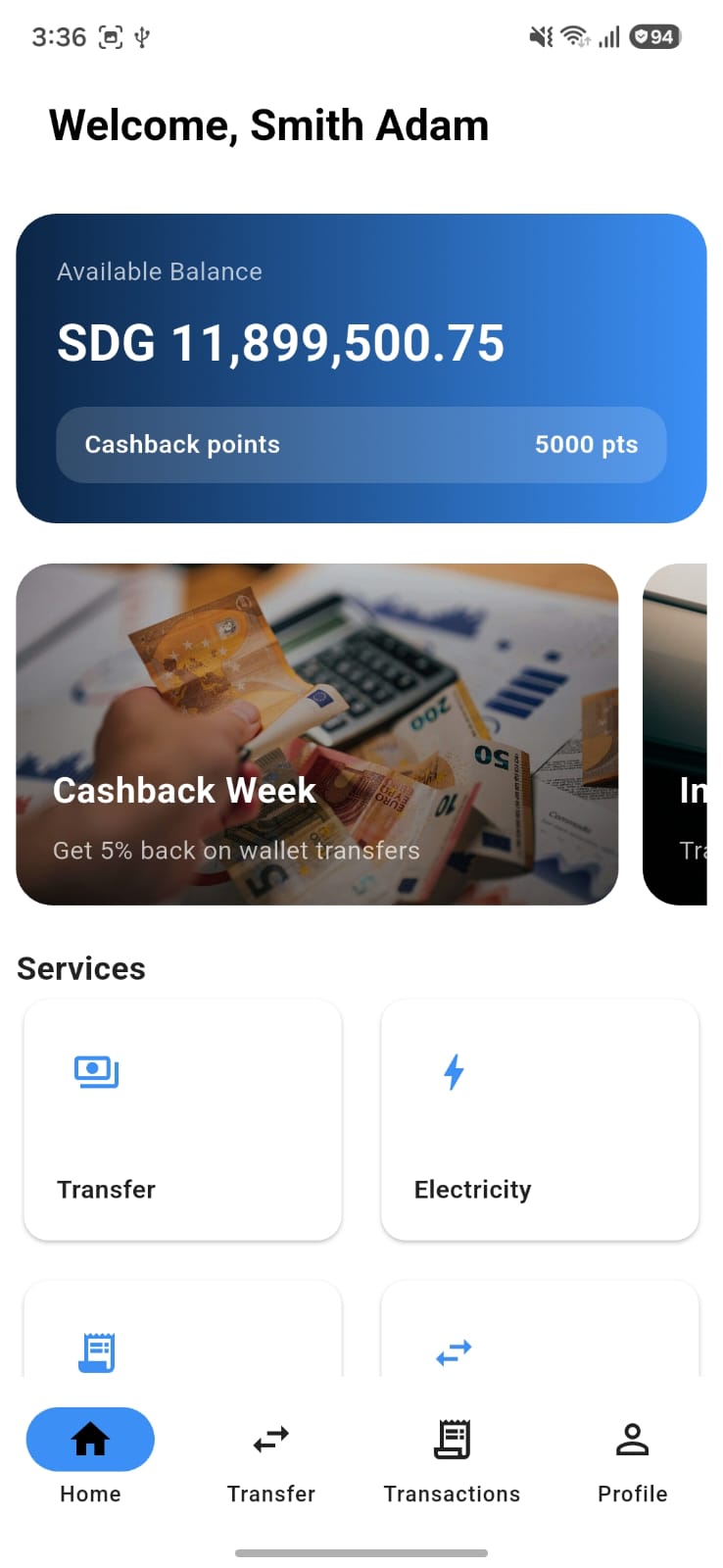 FinTech wallet home