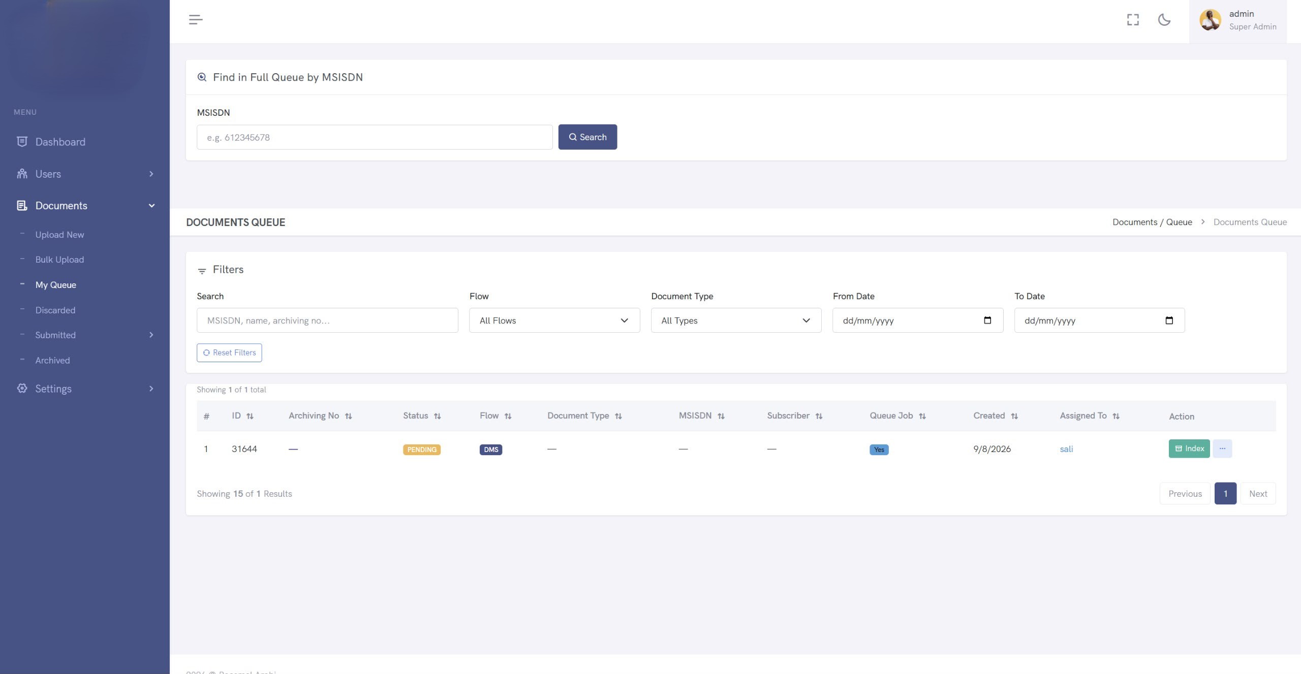 DMS records dashboard