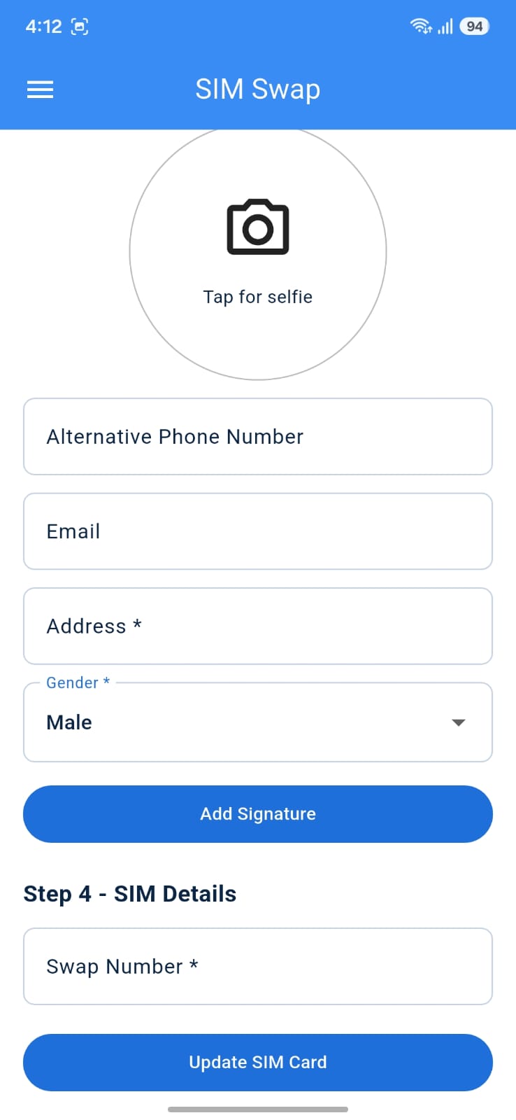 New SIM purchase app